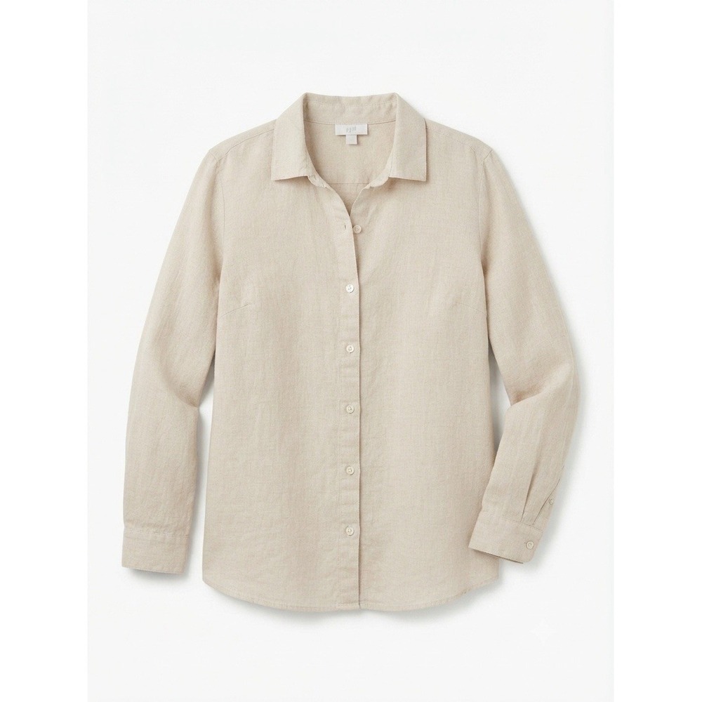 J Jill Love Linen 1X Plus Top Blouse Summer Lagenlook Beach Boho Coastal Neutral